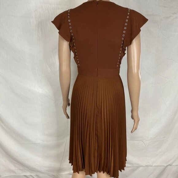 A.L.C. Women’s Pleated Grommet Detail Dress Size 0 Brown - Picture 6 of 10